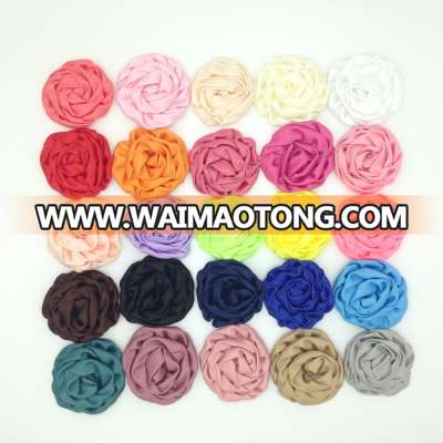 Good Quality 8cm Rolled Satin Flowers 50 pcs 25 Colors Rosette Fabric Flower Flat Back for DIY Head wear Hair Accessories